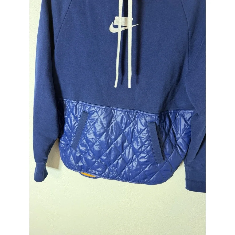 Nike Fleece Quilted Fleece Pull Over Hoodie Womens Size XS Cj6253-492 BLUE